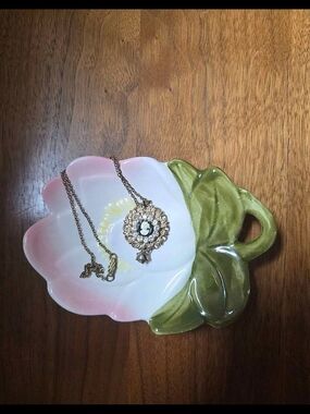 Gold-tone And Rhinestone Cameo Pendant Necklace